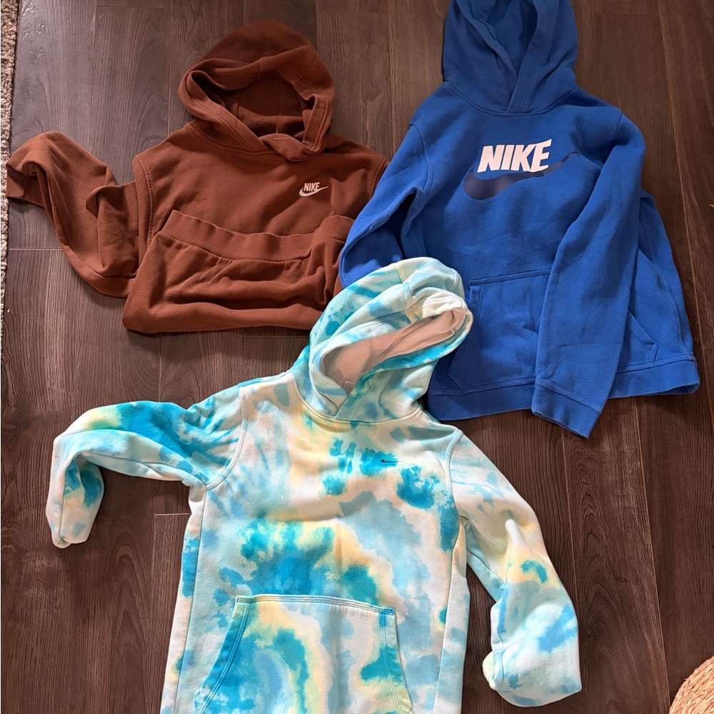 Nike Kids Blue and Brown Hoodies with Tie-Dye Option